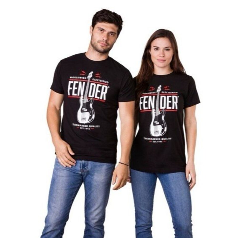 NWT FENDER MEN'S L WORLDWIDE ELECTRIFIED GUITAR P BASS T-SHIRT LARGE NEW